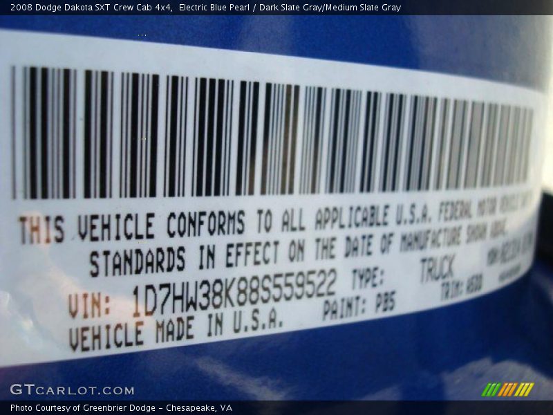 Electric Blue Pearl / Dark Slate Gray/Medium Slate Gray 2008 Dodge Dakota SXT Crew Cab 4x4