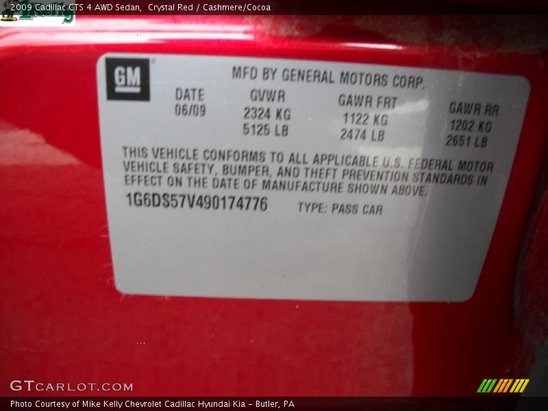 Crystal Red / Cashmere/Cocoa 2009 Cadillac CTS 4 AWD Sedan