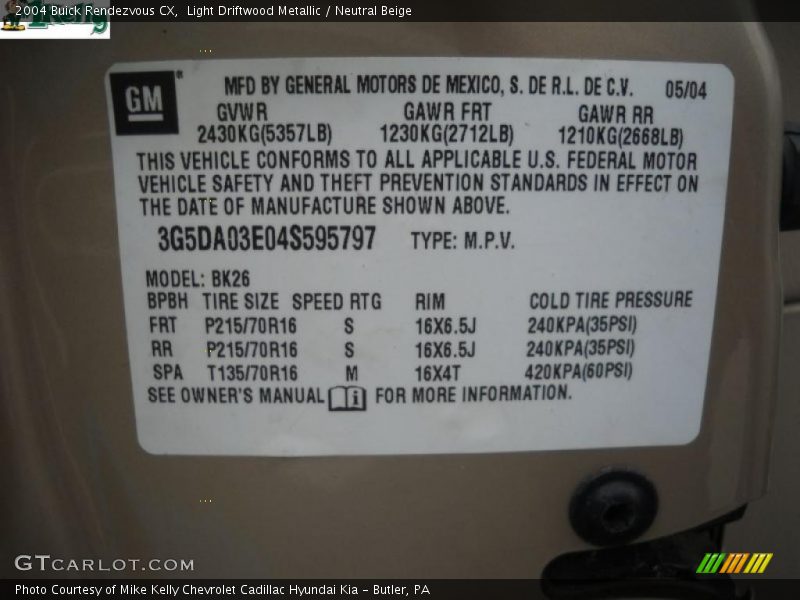 Light Driftwood Metallic / Neutral Beige 2004 Buick Rendezvous CX