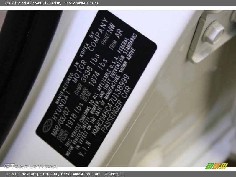 Nordic White / Beige 2007 Hyundai Accent GLS Sedan