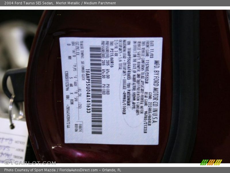 Merlot Metallic / Medium Parchment 2004 Ford Taurus SES Sedan