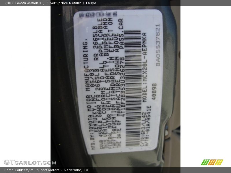 Silver Spruce Metallic / Taupe 2003 Toyota Avalon XL