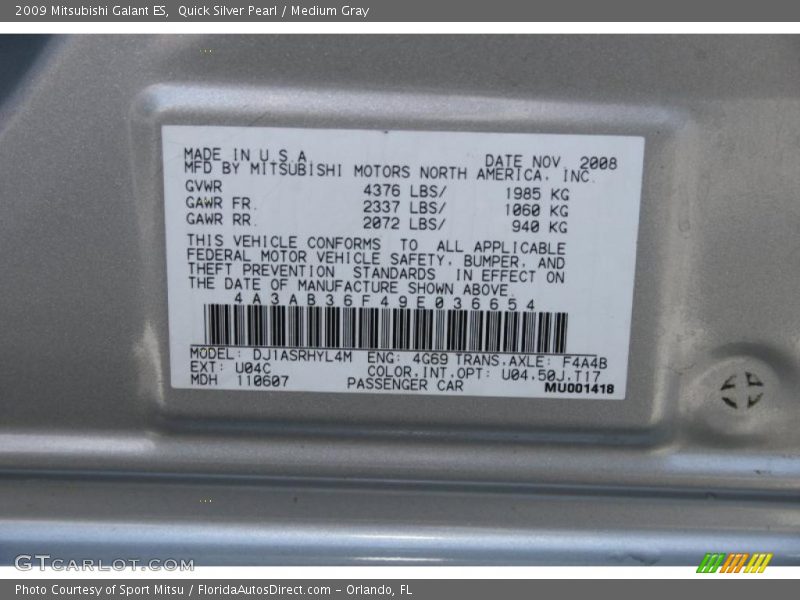 Quick Silver Pearl / Medium Gray 2009 Mitsubishi Galant ES