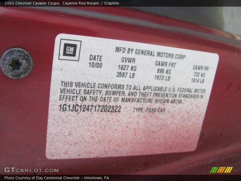 Cayenne Red Metallic / Graphite 2001 Chevrolet Cavalier Coupe