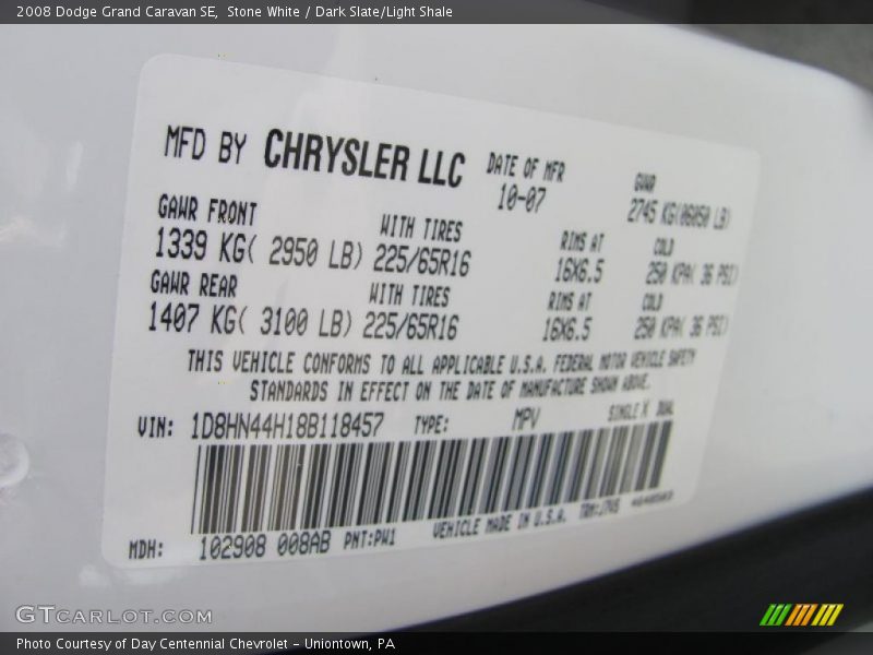 Stone White / Dark Slate/Light Shale 2008 Dodge Grand Caravan SE