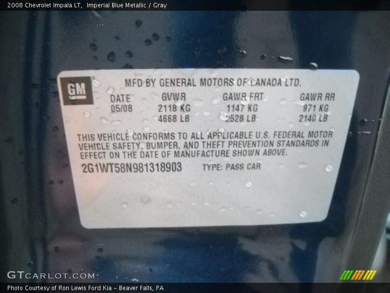Imperial Blue Metallic / Gray 2008 Chevrolet Impala LT