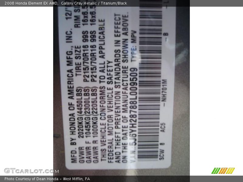 Galaxy Gray Metallic / Titanium/Black 2008 Honda Element EX AWD