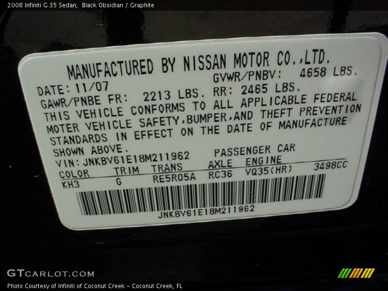 Black Obsidian / Graphite 2008 Infiniti G 35 Sedan