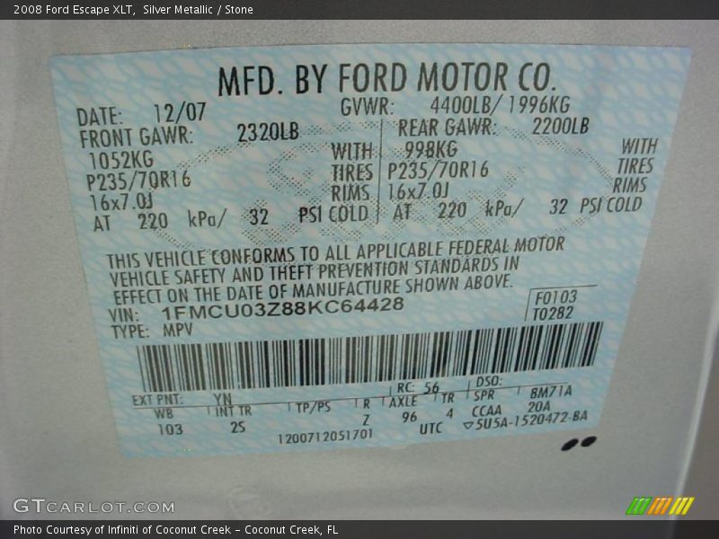 Silver Metallic / Stone 2008 Ford Escape XLT