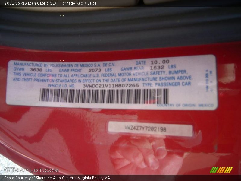 Tornado Red / Beige 2001 Volkswagen Cabrio GLX