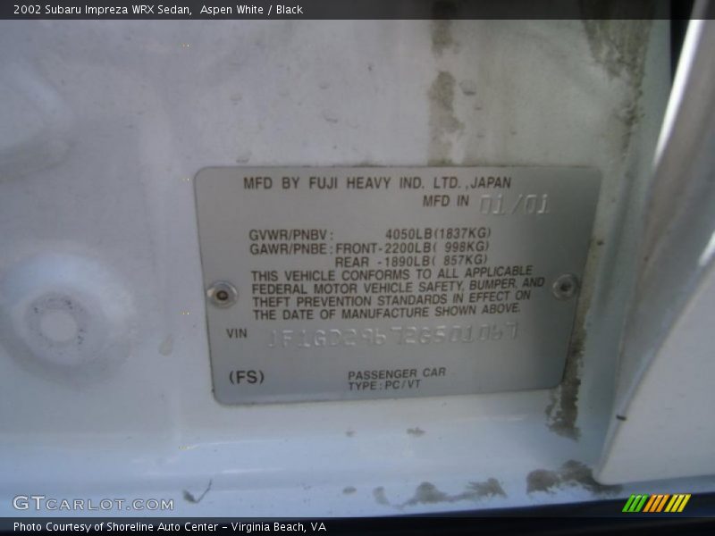 Aspen White / Black 2002 Subaru Impreza WRX Sedan