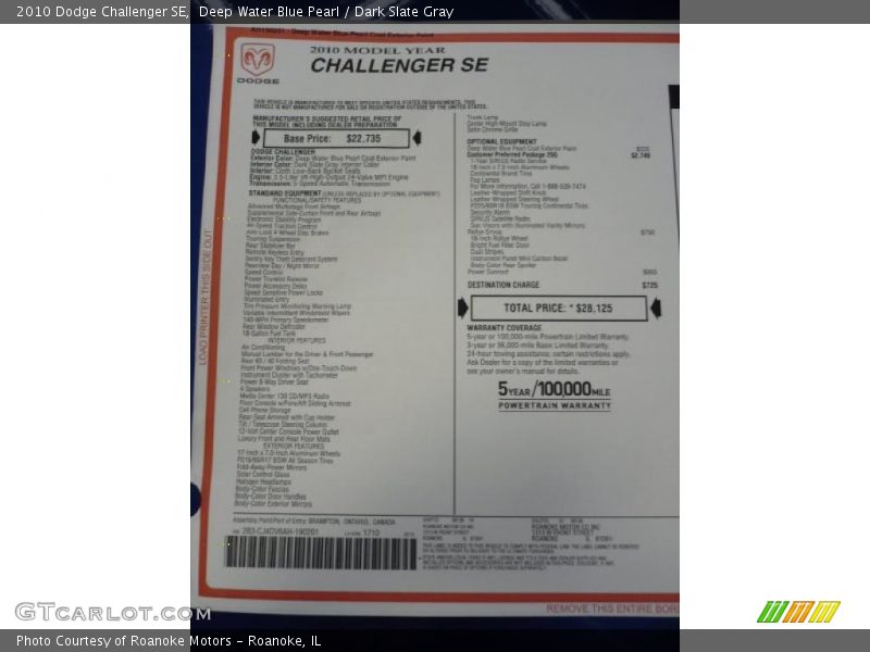 Deep Water Blue Pearl / Dark Slate Gray 2010 Dodge Challenger SE