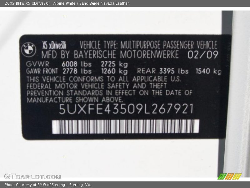 Alpine White / Sand Beige Nevada Leather 2009 BMW X5 xDrive30i