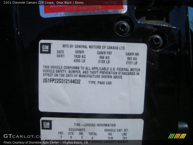 Onyx Black / Ebony 2001 Chevrolet Camaro Z28 Coupe