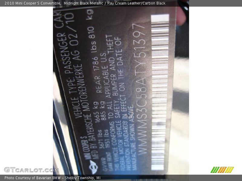 Midnight Black Metallic / Ray Cream Leather/Carbon Black 2010 Mini Cooper S Convertible