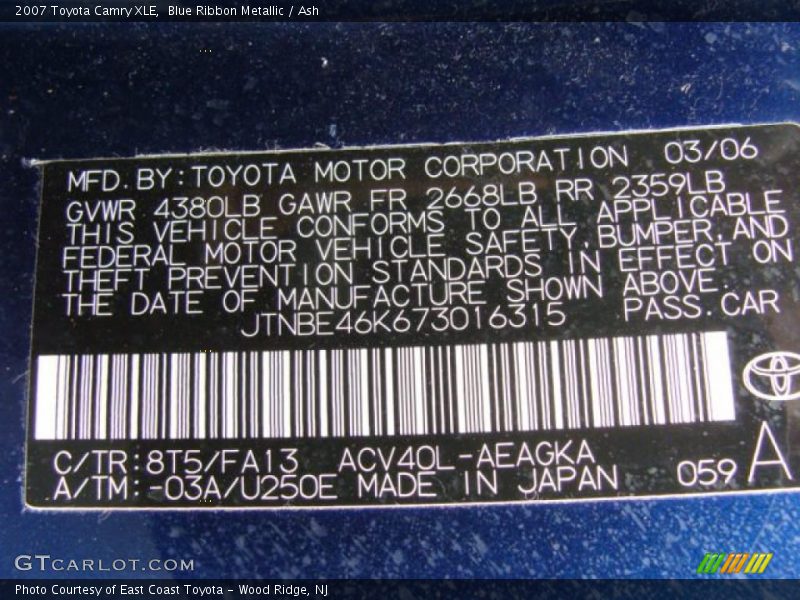 Blue Ribbon Metallic / Ash 2007 Toyota Camry XLE