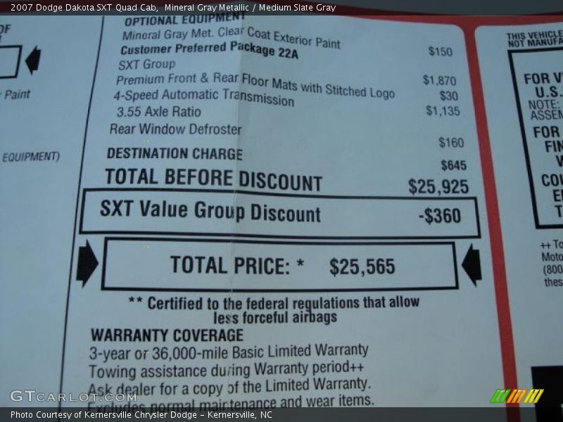 Mineral Gray Metallic / Medium Slate Gray 2007 Dodge Dakota SXT Quad Cab