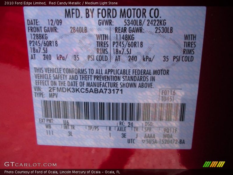 Red Candy Metallic / Medium Light Stone 2010 Ford Edge Limited