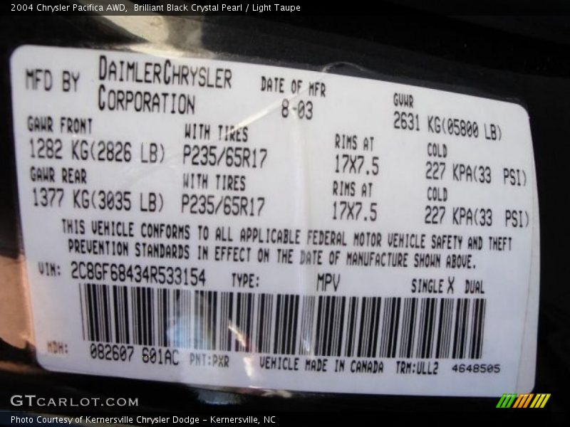 Brilliant Black Crystal Pearl / Light Taupe 2004 Chrysler Pacifica AWD