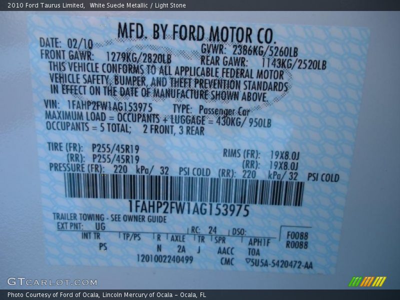 White Suede Metallic / Light Stone 2010 Ford Taurus Limited