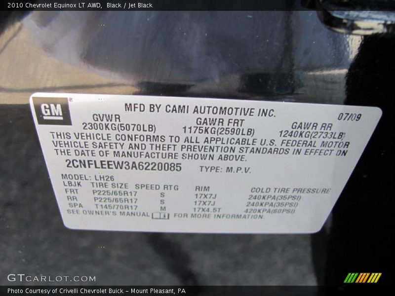Black / Jet Black 2010 Chevrolet Equinox LT AWD