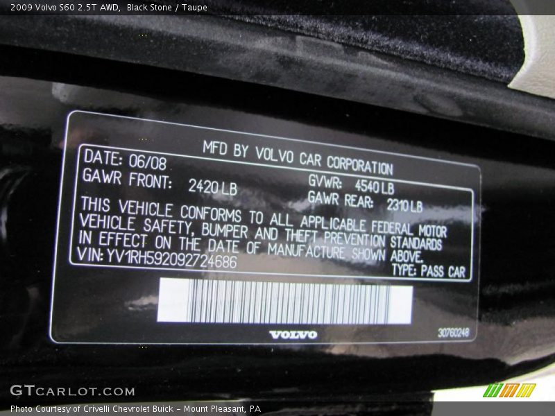 Black Stone / Taupe 2009 Volvo S60 2.5T AWD
