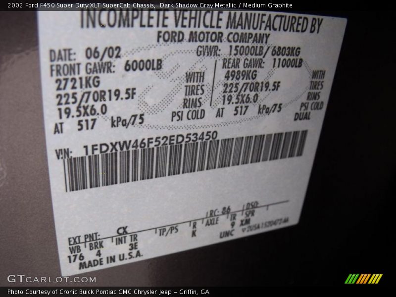Dark Shadow Gray Metallic / Medium Graphite 2002 Ford F450 Super Duty XLT SuperCab Chassis