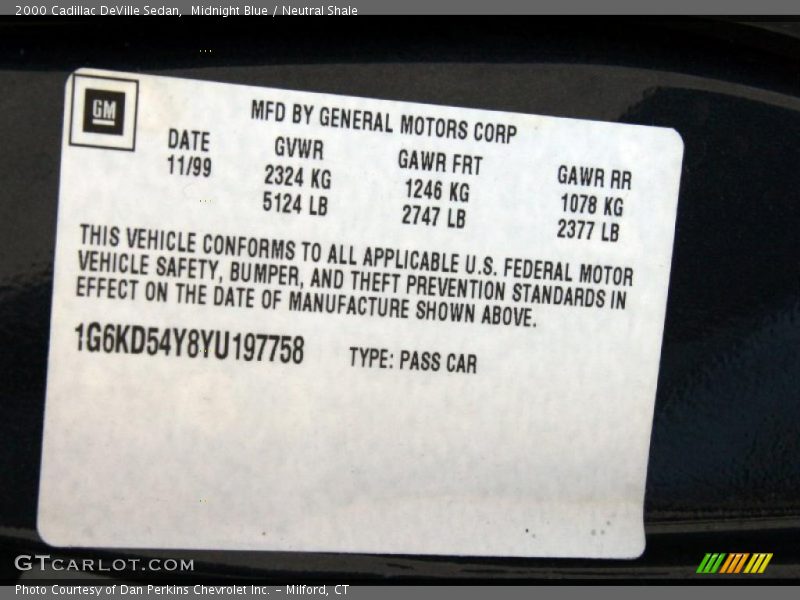 Midnight Blue / Neutral Shale 2000 Cadillac DeVille Sedan