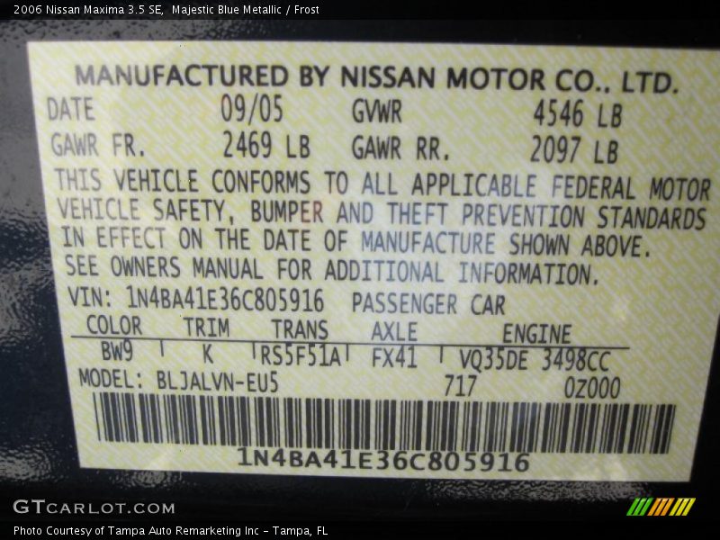 Majestic Blue Metallic / Frost 2006 Nissan Maxima 3.5 SE