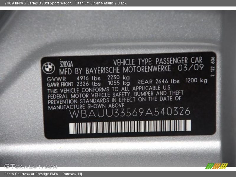 Titanium Silver Metallic / Black 2009 BMW 3 Series 328xi Sport Wagon