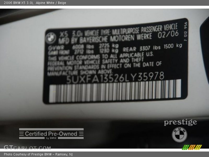 Alpine White / Beige 2006 BMW X5 3.0i