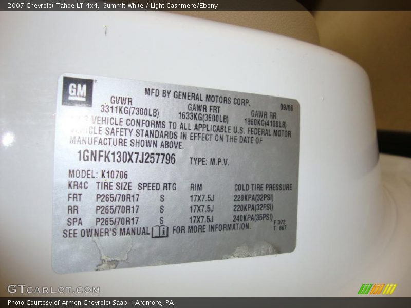 Summit White / Light Cashmere/Ebony 2007 Chevrolet Tahoe LT 4x4