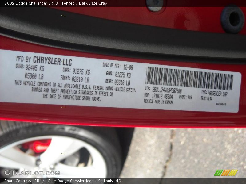 TorRed / Dark Slate Gray 2009 Dodge Challenger SRT8