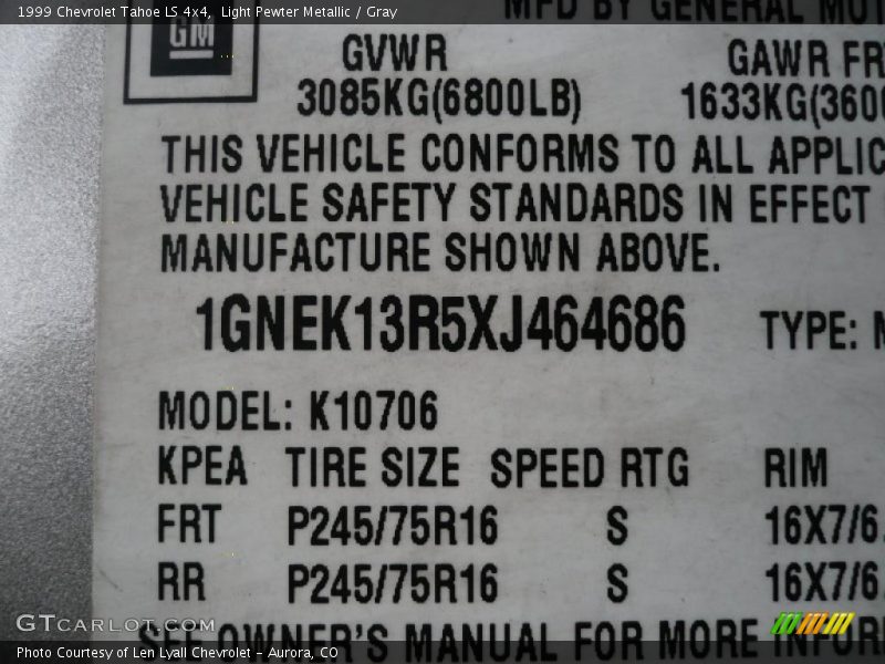Light Pewter Metallic / Gray 1999 Chevrolet Tahoe LS 4x4