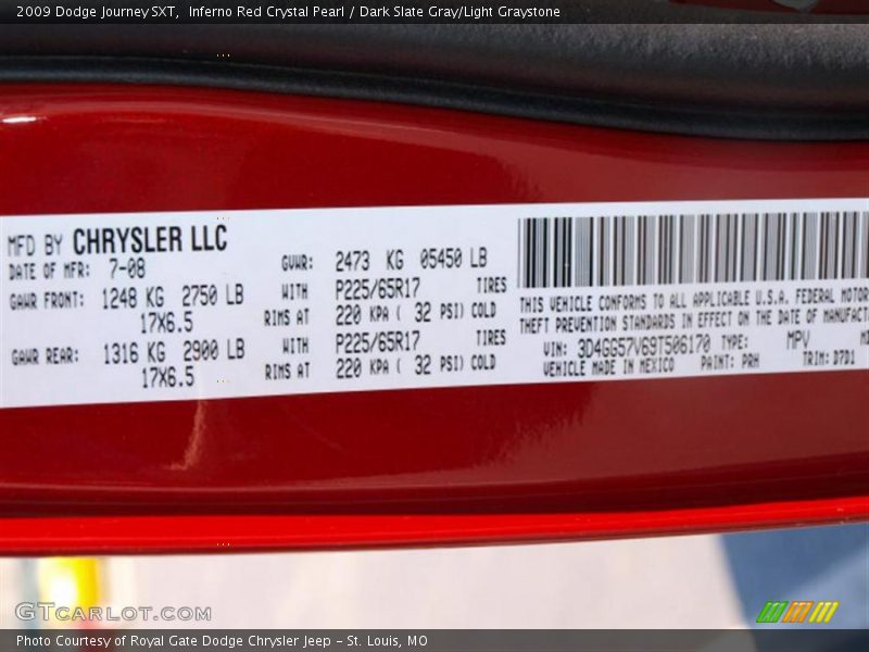Inferno Red Crystal Pearl / Dark Slate Gray/Light Graystone 2009 Dodge Journey SXT