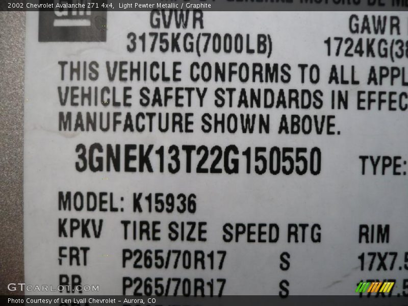 Light Pewter Metallic / Graphite 2002 Chevrolet Avalanche Z71 4x4