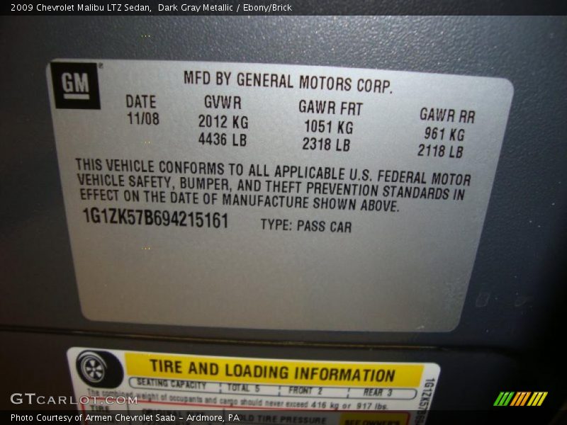 Dark Gray Metallic / Ebony/Brick 2009 Chevrolet Malibu LTZ Sedan