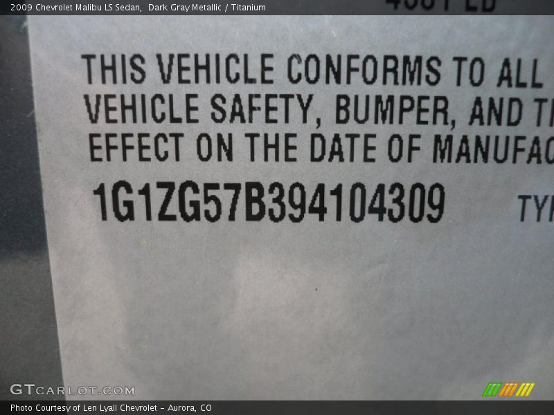 Dark Gray Metallic / Titanium 2009 Chevrolet Malibu LS Sedan