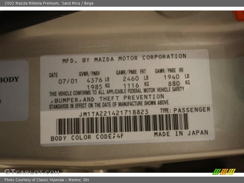 Sand Mica / Beige 2002 Mazda Millenia Premium
