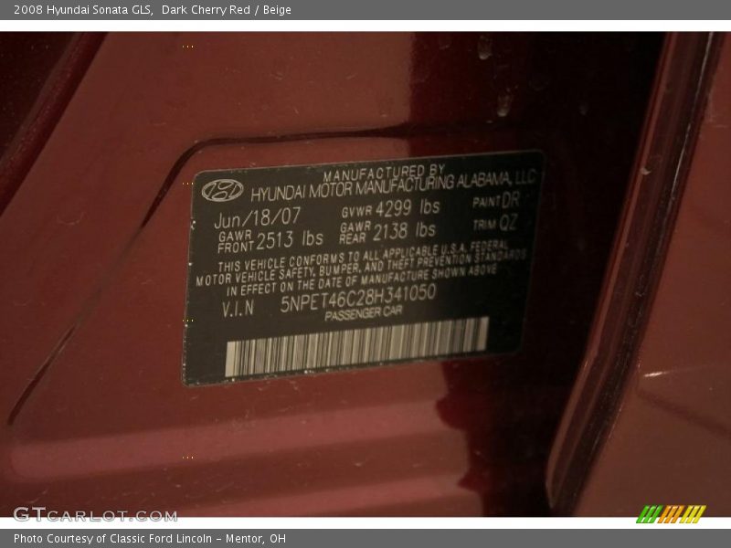 Dark Cherry Red / Beige 2008 Hyundai Sonata GLS