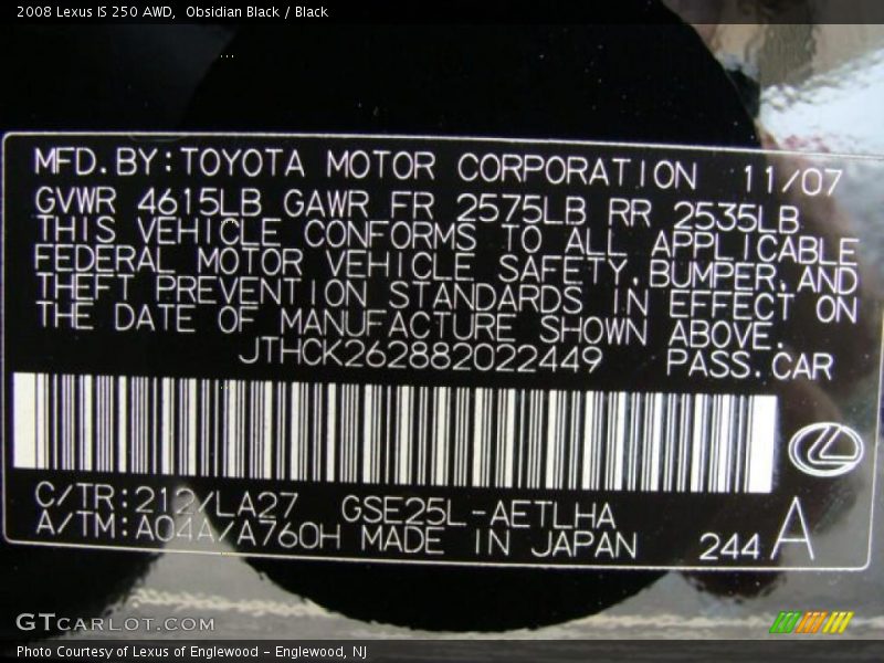 Obsidian Black / Black 2008 Lexus IS 250 AWD