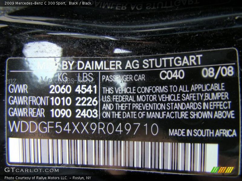 Black / Black 2009 Mercedes-Benz C 300 Sport