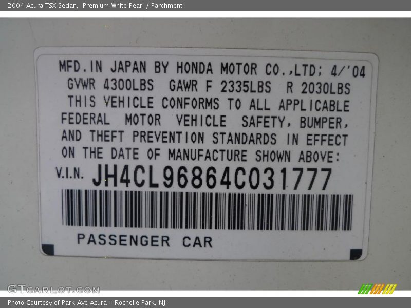 Premium White Pearl / Parchment 2004 Acura TSX Sedan
