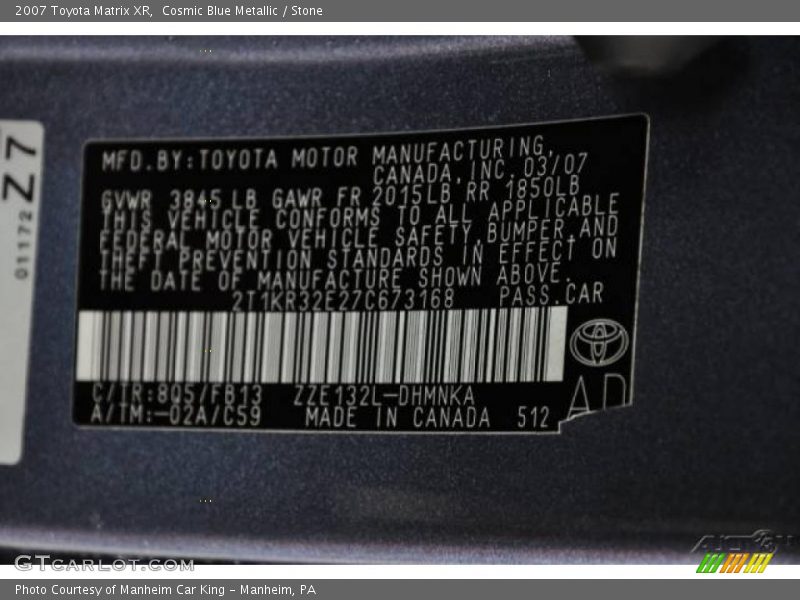 Cosmic Blue Metallic / Stone 2007 Toyota Matrix XR