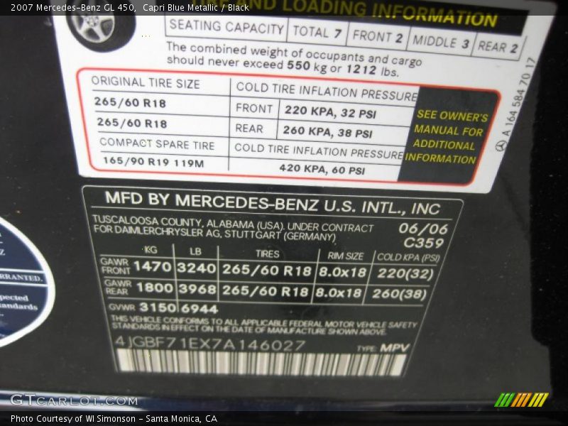 Capri Blue Metallic / Black 2007 Mercedes-Benz GL 450
