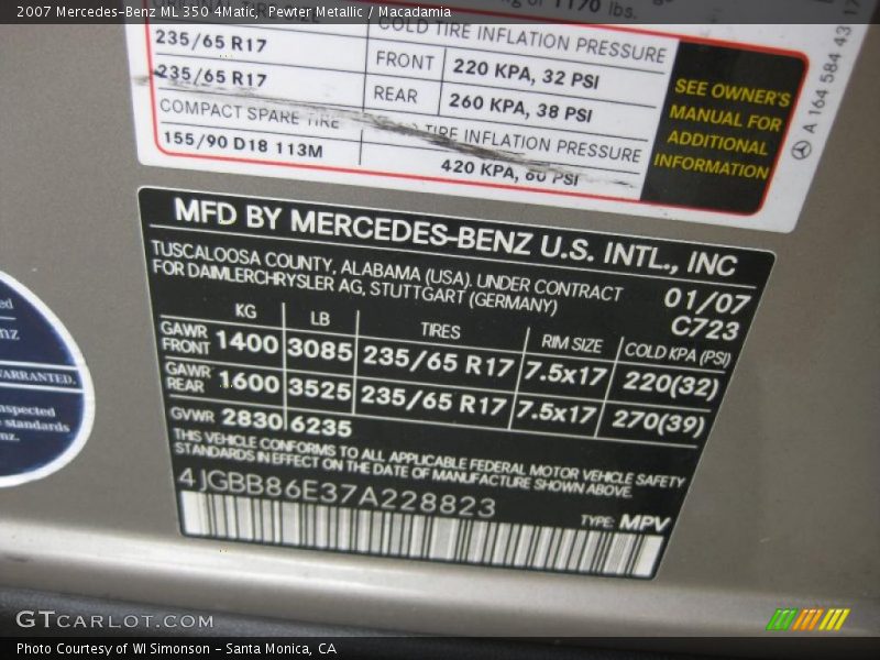 Pewter Metallic / Macadamia 2007 Mercedes-Benz ML 350 4Matic