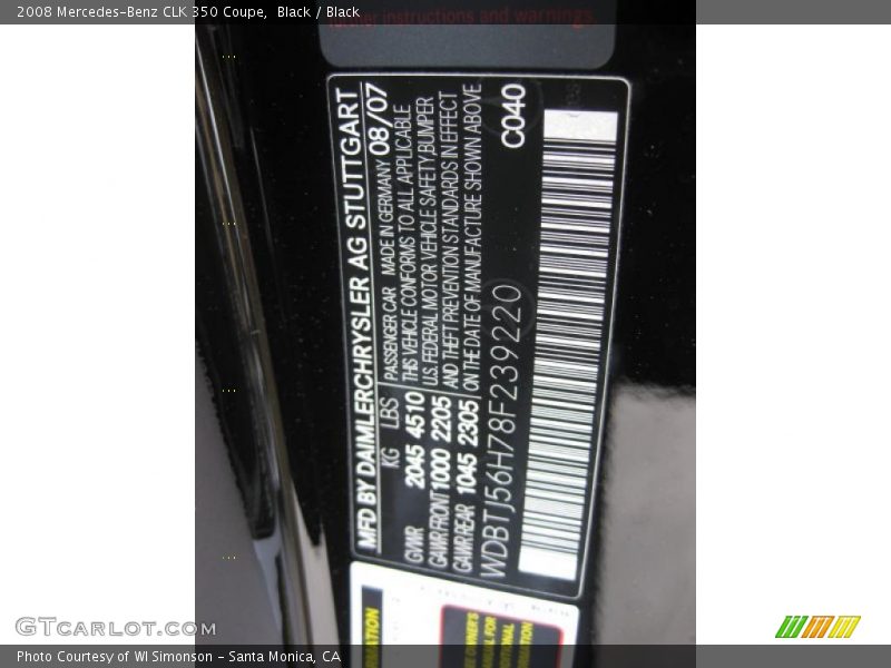 Black / Black 2008 Mercedes-Benz CLK 350 Coupe