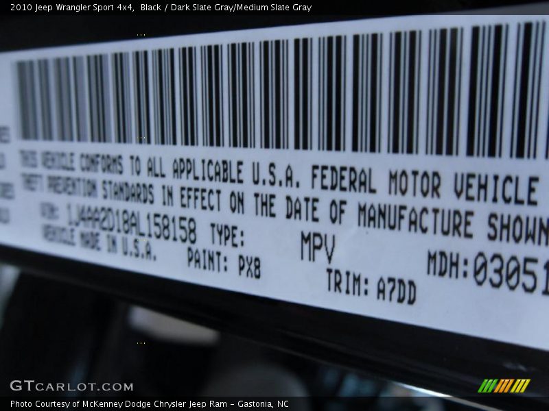 Black / Dark Slate Gray/Medium Slate Gray 2010 Jeep Wrangler Sport 4x4