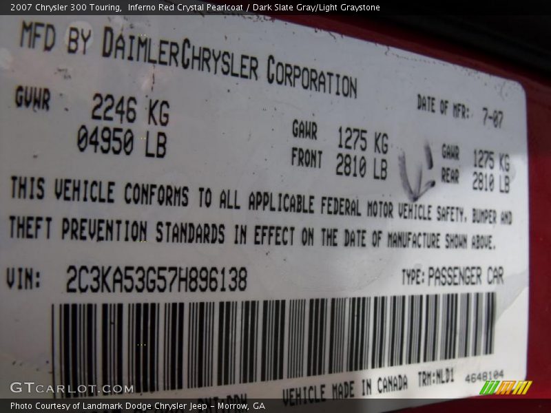 Inferno Red Crystal Pearlcoat / Dark Slate Gray/Light Graystone 2007 Chrysler 300 Touring
