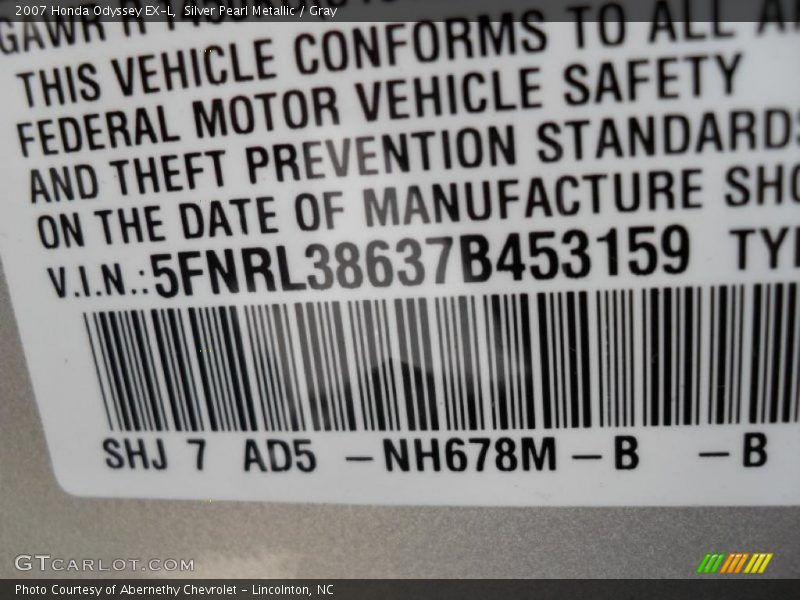 Silver Pearl Metallic / Gray 2007 Honda Odyssey EX-L